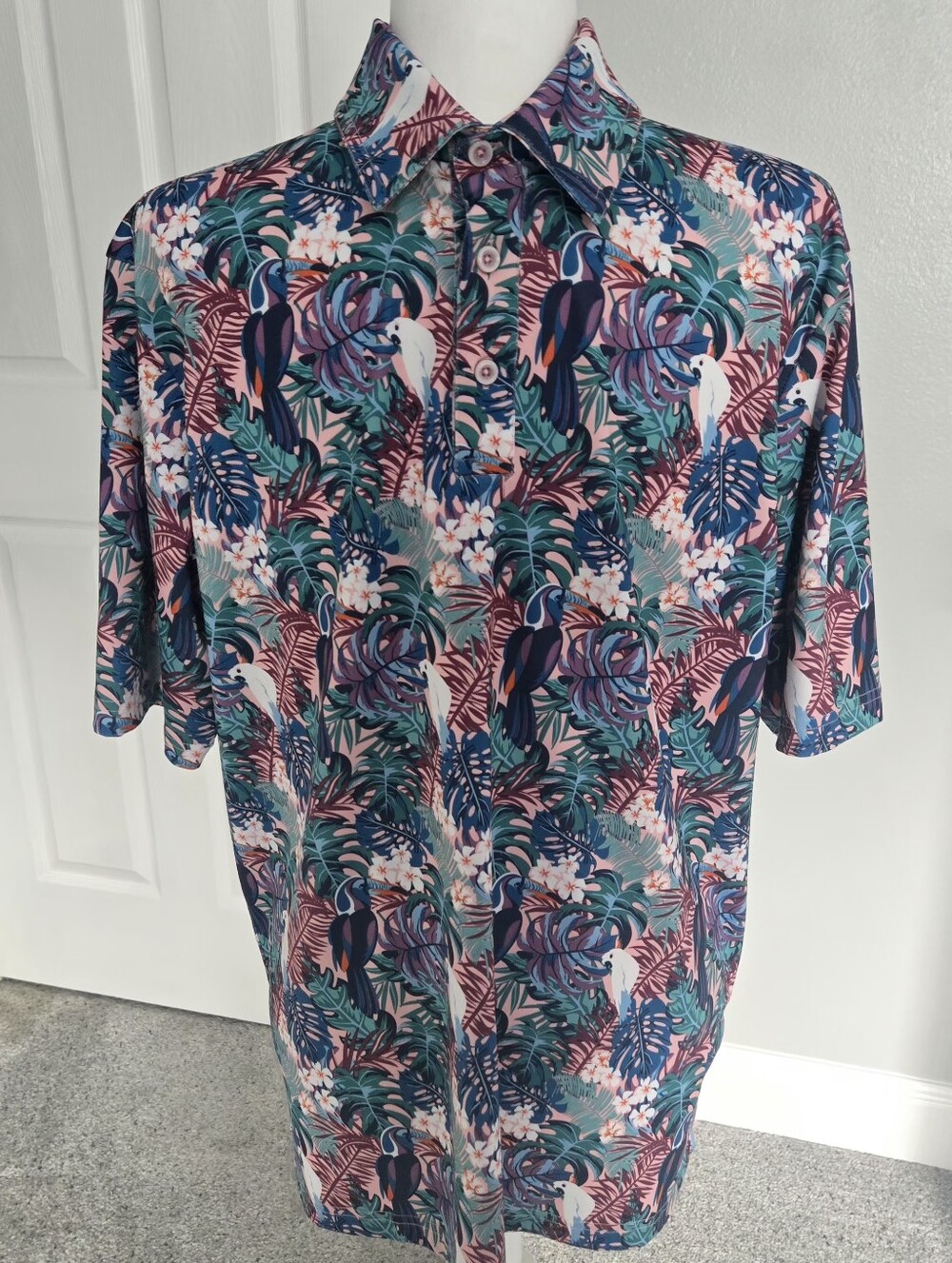 Johnston & Murphy XC4 Performance Polo Shirt Tropical Toucan Bird - Size M